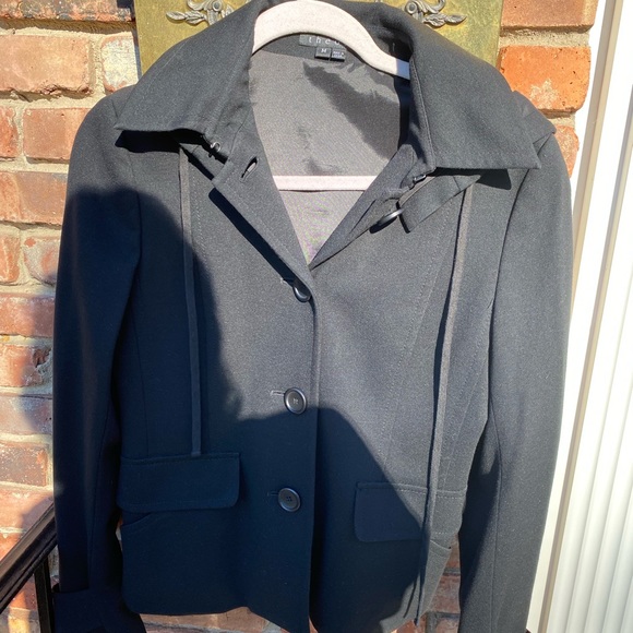 Theory Black Blazer Jacket with Detachable Hood and Drawstring Size: Medium - Picture 4 of 12